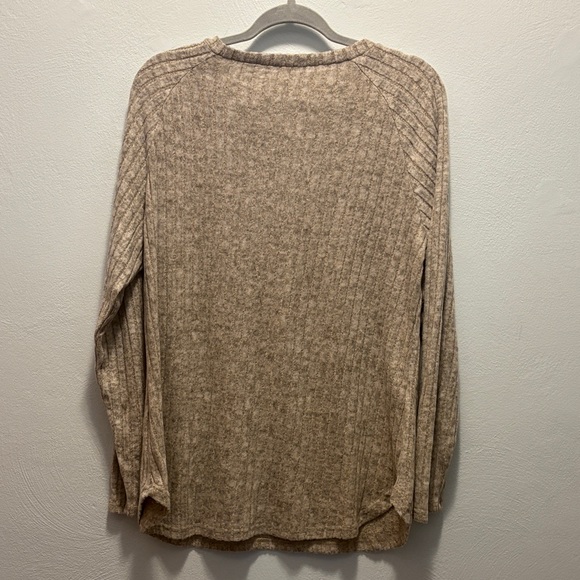 Beige Ribbed Long Sleeve Sweater - Picture 4 of 6